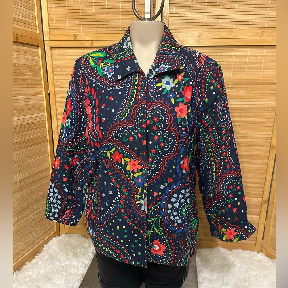 Alfred Dunner Blazer Womenās blue red Floral Ladies 3/4 Sleeve Open Front 14P